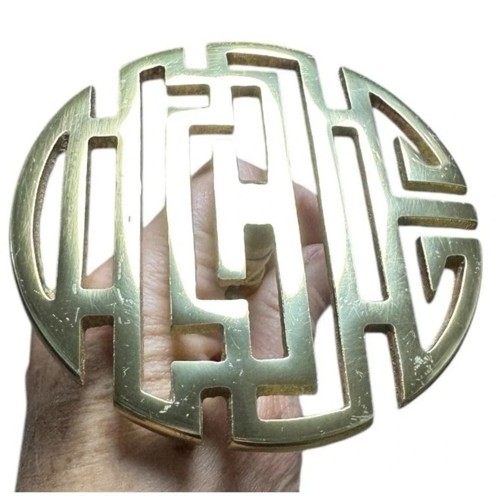 Vintage Brass Chinese Mun Shou Gold Curtain Tieback‎ Holder - Set Of Two